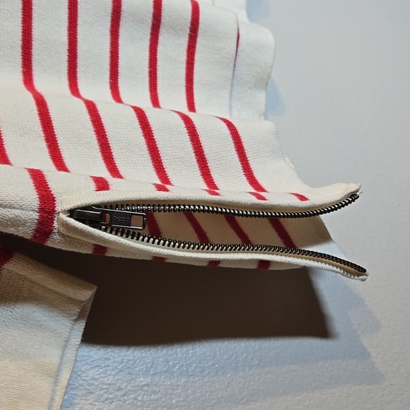 J. Crew Cotton Knit Nautical Red and White Striped Zipper Sides Pullover Sweater - Picture 5 of 12
